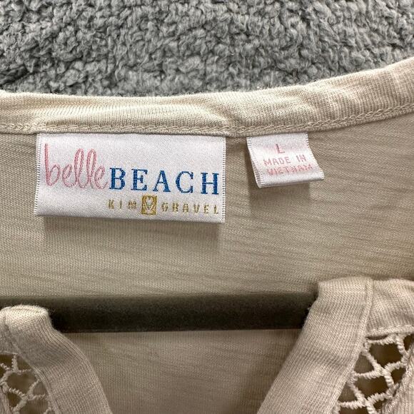Belle Beach by Kim Gravel Large Beige V-Neck Top Lace Cut Out Beach Vacation - Picture 7 of 11